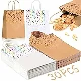 MOOING 30Pcs Sacchetti da Regalo, Borse Carta con Manico, Sacchetti Carta Dolce con Manici, Caramella Sacchetto per Festa Natale, Compleanno Matrimonio Bambini Feste Celebrazioni (Bianco/Marrone)