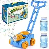 Bubble Machine per Bambini, Tagliaerba Giocattolo da Bambino con Macchina Bolle Sapone, Regalo Bambino 5 Anni, Giochi All'aperto con Liquido Bolle Sapone Incluso(Blu-giallo£©