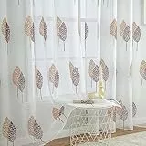 MIULEE Tende Camera da Letto Moderne, Tende per Finestre con Motivo a Foglia Ricamata, Tenda Trasparente Interno con Occhielli, Tende Voile per Casa Soggiorno e Salotto 2 Pezzi 140x145cm, Lino+Marrone