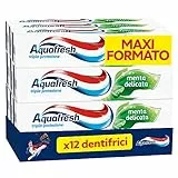 Aquafresh Dentifricio Tripla Protezione, Denti Forti, Gengive Sane, Smalto Forte, Alito Fresco, Gusto Menta Delicata, Pacco da 12 Dentifrici x 75ml