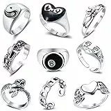 JeweBella 9 Pezzi Vintage Punk Gotico Anelli per Donna Uomo Regolabile Aperti Anello Serpente Rana Farfalla Anello Y2k Anello Vintage Impilabili Anelli Gioielli Regalo