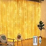 Tenda di Luci, Tenda Luminosa 3x3M 300LED con Telecomando, 8 Modalità, IP65 Impermeabile, Tenda Luce Alimentata da USB per Decorare Camera da Letto, Finestra, Natale, Interno, Esterno, Compleanno
