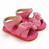 Geagodelia Sandali Neonata con Fiocco Estivo per Bambina Punta Aperta Antiscivolo Suola Morbida Scarpe Bimba Unisex 0-12 Mesi Estate (Rosa Scuro, 9-12 Mesi)
