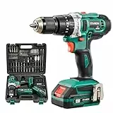 Trapani a percussione, STANEW 20V Li Trapano a Batteria,trapano a percussione 20 + 3 impostazioni,2 Batterie-1.5Ah e Valigetta,45 Nm,69 accessori+guanti professionali +valigia