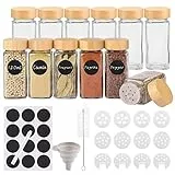 Withosent 12pcs Barattoli Spezie con Coperchi in Bambù, 120ml Contenitori Spezie per Cucina, Set Barattoli Portaspezie Vetro Vasetti Spezie con Setaccio, Etichette, Spazzola, Lmbuto