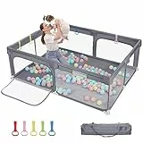 Dripex Box per Bambini, Recinto per Bambini 300D Oxford tessuto, box bambini XXL con rete traspirante, Centro di Attività per Bambini, 150 x 200 cm Grigio scuro