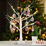 Albero di Betulla con Luci, Lecone Albero di Nalale 24 LED con 12 ornamenti natalizi Operata a Batteria e USB Luce Alberi Rame Decorativo Regolabile Rami Luci Lampada da Scrivania Luce Notturna