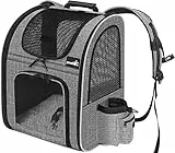 Pecute Zaino per cani Gatti Trasportino, Zaino portatile traspirante con Tasche Frontali con Apertura in Rete, Spazio Arioso Ideale per Trasportare Cuccioli di cani fino a 6 kg,Grigio