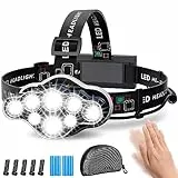 MLIAIMCE Lampada Frontale,Luce LED Super Luminosa Da 18000 Lumen 8 LED,USB Ricaricabile Regolabile Impermeabile Per Campeggio,Pesca,Grotta,Jogging Ed Escursionismo