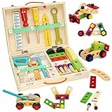 deAO Cassetta degli Attrezzi per Bambini Set di Giocattoli in Legno con 37 Pezzi Organizer Portatile con Una varietà di Strumenti e Accessori Inclusi per Ragazzi e Ragazze