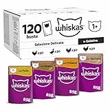 Whiskas Selezione Delicata in Gelatina 1+, Cibo Umido per Gatti, Pacco Formato Scorta, 120 Bustine ognuna da 85g (120 x 85g)