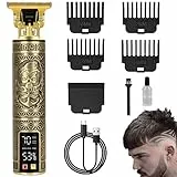 Tagliacapelli Uomo Professionale, Trimmer, Macchinetta per Barba, T-Blade 0mm Rasoio per Capelli USB Ricaricabile Impermeabile Portatile Rasabarba Elettrico, Schermo LED, con 4 Pettini
