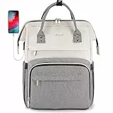 LOVEVOOK Zaino Porta PC Donna, Zaino Antifurto Impermeabile Donna, Zaino per Laptop Portatile 17 Pollici, Zaino per Viaggi Affari, Beige e Grigio