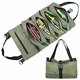 Borsa Attrezzi Lavoro, ACTOYS Rotolo Portautensili in Tela Arrotolabile Portatile Utensili Borsa con 5 Tasche con Zip, Ideale per Idraulici, Artigiani ed Elettricisti (Verde)