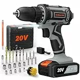 Avvitatore a Batteria 20V, Trapano Avvitatore Batteria 42Nm Max, 2 Velocità, 25+1 Coppia, LED Luce, Mandrino da 3/8 di Pollice, con Batteria da 2.0Ah e 25 Accessori, Per Casa Progetto, Fai da te