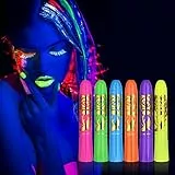 AOOWU Fluorescenti Matite Trucco per Viso e Corpo, 6 Colori Lavabile UV Fluorescente Colorato Neon Kit, Pittura Corpo Sicuro e Non Tossico per Feste di Compleanno, Cosplay, Halloween e Natale