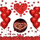 Gohytal Kit Romantico Decorazioni per mit 1000 Petali di Rosa Artificiali,50 Candele a Cuore,10 Palloncini di Alluminio per San Valentine,Anniversario,Proposte di Matrimonio,Festa Della Mamma