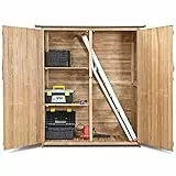 COSTWAY Capanno da Giardino, Ripostiglio da Esterno con 2 Porte e Ripiani, Casetta Porta Attrezzi in Legno con Serratura, 140 x 50 x 162 cm