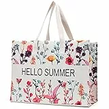 JANSBEN borsa da spiaggia donna XXL borsa a tracolla shopper borsa da spiaggia in tela, grande borsa da spiaggia 48L, borse a tracolla, con cerniera (Flower, XXL)
