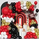 Palloncini Nero Rosso, 142Pezzi Rosso Nero Bianco Arco Palloncini Kit Oro Metallico Coriandoli Palloncino Donne Uomini Matrimonio Laurea Anniversario Capodanno Compleanno Fidanzamento Casinò Decora