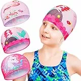 3 Pezzi Cuffia da Nuoto Tinta Unita Cappello da Nuoto in Tessuto di Nylon Cuffia da Bagno Unisex Cuffia da Piscina Antiscivolo per Bagno Nuoto e Sport (Colori Carini, Sirene, Fenicotteri, Unicorni)
