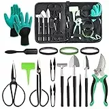 DEWINNER Kit bonsai per albero bonsai, Set di Attrezzi da Giardino 22 pezzi Set ,Strumenti per bonsai Kit,di attrezzi manuali da giardino, forbici bonsai in acciaio al carbonio