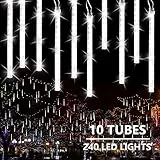 Joomer Luci Della Pioggia di Meteore, 30cm 10 Tubi 240 LED Catena Luminosa Esterno Impermeabile Tubo Luci Natale Decorazioni per Albero di Natale, Giardino, Festa, Nozze(Bianco)