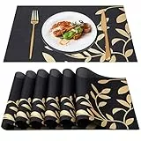 VINILITE Tovagliette Americana Plastica Lavabili, Set di 6 Tovagliette Colazione Antiscivolo Resistenti al Calore, Tovaglietta Americane per Tavolo da Cucina Nero