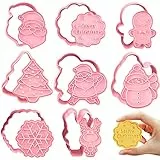 Formine per Biscotti Stampi Biscotti Natale,8 Pezzi Formine Biscotti Natale 3D,Formine Biscotti Plastica, forme assortite,per Decorare Biscotto, Dolci, Torta (rosa)