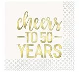 Unique- Tovaglioli di Carta-16,5 cm-Cheers to Years 50° Anniversario-Lamina d'oro-Confezione da 16, Multicolore, 72571