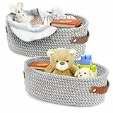 Bestcool cestini portaoggetti, 2 Pezzi Cestini in Corda di Cotone Set Cestino Intrecciato Cestini Cesto Portaoggetti Pieghevole con Maniglie per Armadi Cassetto Armadio Ripiano Comò (2 Misure)