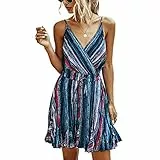 nobrand Gonna Senza Spalline Casual Scollo a V Estivo Abito Stampa Arcobaleno Mini Abiti da Donna Abito da Spiaggia Senza Maniche (Purple, M)