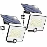 Luce Solare LED Esterno [204LED/3 Modalità] Lampada Solare da Esterno con Sensore di Movimento, IP65 Impermeabile Faretti Solari a LED da Esterno con Cavo di 5M Pannello Solare Indipendente-2 Pezzi