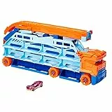 Hot Wheels - Autotrasportatore a Caduta Libera, con 1 macchinina, contiene più di 20 veicoli in scala 1:64, si trasforma in una pista con discesa da 60 cm, Giocattolo per Bambini 4+ Anni, HDY92