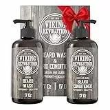 Viking Revolution Set Shampoo Barba e Balsamo Olio di Argan e Jojoba - Ammorbidisce, Lenisce e Rinforza la Crescita - Profumo Naturale Menta Piperita ed Eucalipto - Shampoo per Barba (2 x 500 ml)