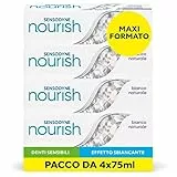 Sensodyne Dentifricio Nourish Bianco Naturale, Effetto Sbiancante, per Denti sensibili, forza e nutrimento attivo, gusto Menta e oli essenziali di agrumi, Pacco da 4x75ml​