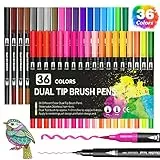 KAZATE Brush Pen Lettering 36 Colori, Pennarelli Doppia Punta Fine e Grossa Pennello per Bambini Adulto Pennarelli Set Professionali da Colorare ad Acquerello, Bullet Journal, Mandala