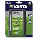 Caricabatterie Varta Universal – indicatore di ricarica LED – arresto di sicurezza – design esclusivo di Varta - Carica 2 o 4 batterie AA, AAA, C, D o 1x 9V - smontato