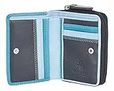 VISCONTI ® Portafoglio Donna Vera Pelle a piegatura doppia con protezione RFID Porta Carte di Credito con Portamonete bifold multicolor in confezione regalo - Rainbow - Blu