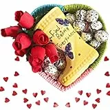 NARAMAKI Baci Perugina Idee Regalo Natale - Cestino Cuore + Stivale Giallo In Ceramica 15cm+ Bouquet Rose In Legno Colorato + Baci Perugina Bag 125gr - Regalo Donna e Uomo (Giallo)