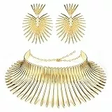JeweBella 3 Pezzi Collana Nazionale Africana Gioielli Donna Egitto Collana Orecchini per Donna Oro Regolabile Largo Girocollo Africana Orecchini Parure Gioielli