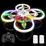 Drone per Bambini RC Drone LED a Colori con Sensore a Infrarossi Azionato a Mano,Drone con Due Batterie,Un Pulsante di Decollo/Atterraggio,modalità Senza Testa 3D Flip,Ideale Regalo per Bambini