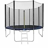 Trampolino Tappeto Elastico da Giardino Diametro 305 Centimetri, 8 Pali Imbottiti e Rivestimento dei Bordi, Supporto Fino a 150 Kg, Trampolino Da Esterno Con Rete Perimetrale di Sicurezza, Blue