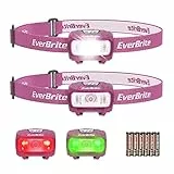 EverBrite Lampada Frontale LED da 2 Pezzi, Torcia Frontale 200 Lumen con 5 Modalità di Luce Bianca/Rossa/Verde, Lampade da Testa con Angoli di Luce Regolabili a 65° per Campeggio, Corsa, Pesca (Rosa)