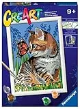 Ravensburger - CreArt Serie D: Gattino e Farfalla, Kit per Dipingere con i Numeri, Contiene una Tavola Prestampata, Pennello, Colori e Accessori, Gioco Creativo per Bambini 9+ Anni