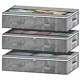 GoMaihe Contenitori per Armadio Sottoletto 3 Set, Salvaspazio Scatole per Armadio Pieghevole Organizzatore Armadio Con Finestra di Osservazione e Maniglia per Organizer Trapunte Abiti Stagionali