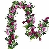 Floweroyal 2 Pacchi Ghirlande di fiori artificiali 15.8FT Viti di Rose Finte Fiori di Seta Edera Rosa Appesa per la Decorazione Della Parete del Giardino di Casa Dell'Arco di Nozze (Fucsia)