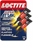 Loctite Super Attak Power Flex MINI TRIO GEL, Colla liquida trasparente e istantanea per materiali flessibili, Super colla resistente in formula gel, Colla per scarpe, pelle, gomma e cuoio, 3x1g