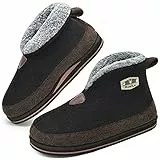 KuaiLu Pantofole Stivaletto Uomo Invernali Feltro Babbucce Peluche Calde Lana Cotta Foderata Chiuse Pantofola Stivali Pelose Pelle Slippers Comode Ortopediche Ciabatte Casa Antiscivolo Suola Nero 44