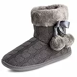 Polar Donna Memory Foam Pom Pom Inverno Pelliccia Ecologica Lusso Felpa Accogliente Anti Scivolo Interno All'Aperto Pantofole - Grigio Knitetd - UK7/EU40 - YC0715